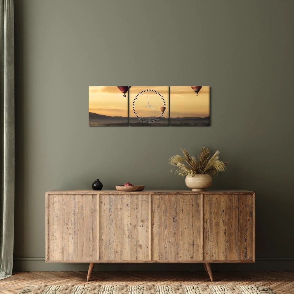 Obraz - latające balony (z zegarem) (90x30 cm)