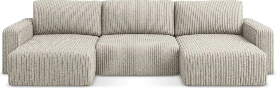 Beżowy sztruksowy rozkładany/ze schowkiem narożnik (w kształcie litery U) Kona – Makamii