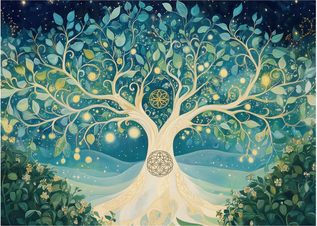 Obraz na szkle – Magiczne drzewo ze spiralami (70x50 cm)