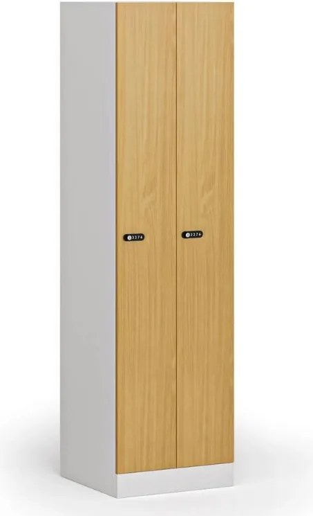 Szafka ubraniowa S1 wąska, 2-drzwiowa, 1850 x 500 x 500 mm, demontaż, zamek mechaniczny z kodem, drzwi laminowane, buk