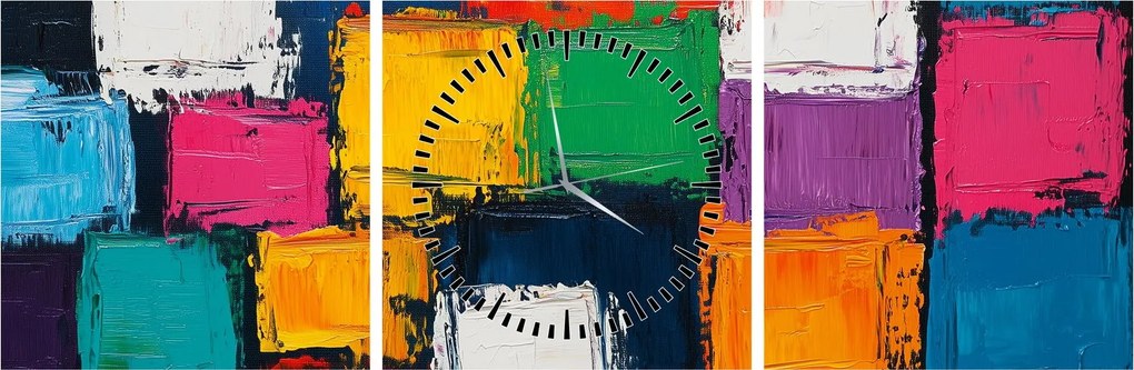 Obraz - Obraz z kolorowymi kwadratami (z zegarem) (90x30 cm)