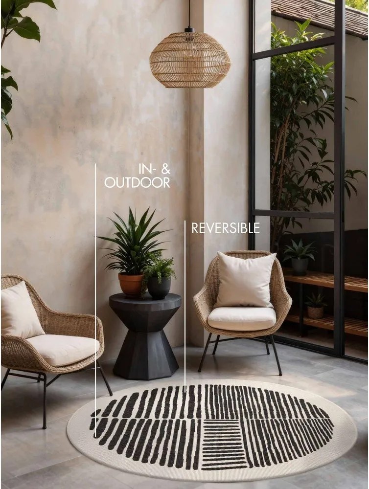 Czarny/kremowy okrągły dywan odpowiedni na zewnątrz ø 200 cm Haringey Bounds – Ted Baker