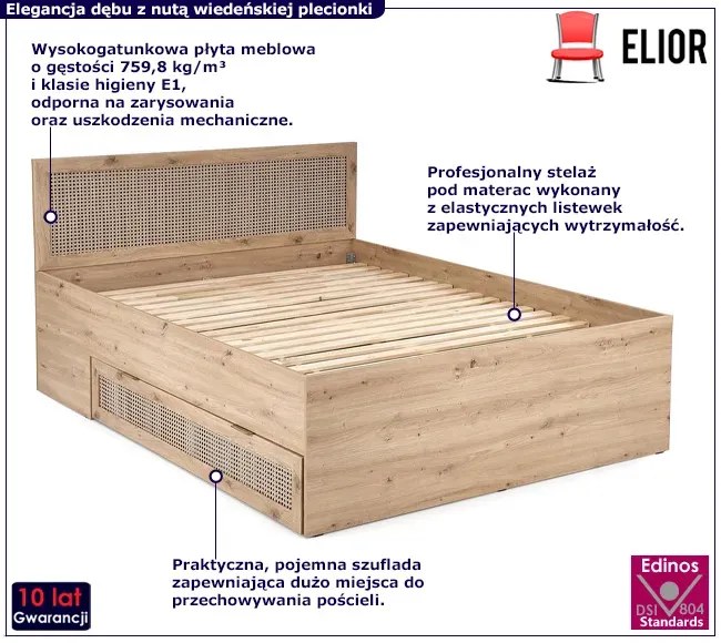 Łóżko 160x200 z pojemnikiem w kolorze dąb artisan Eda 3X