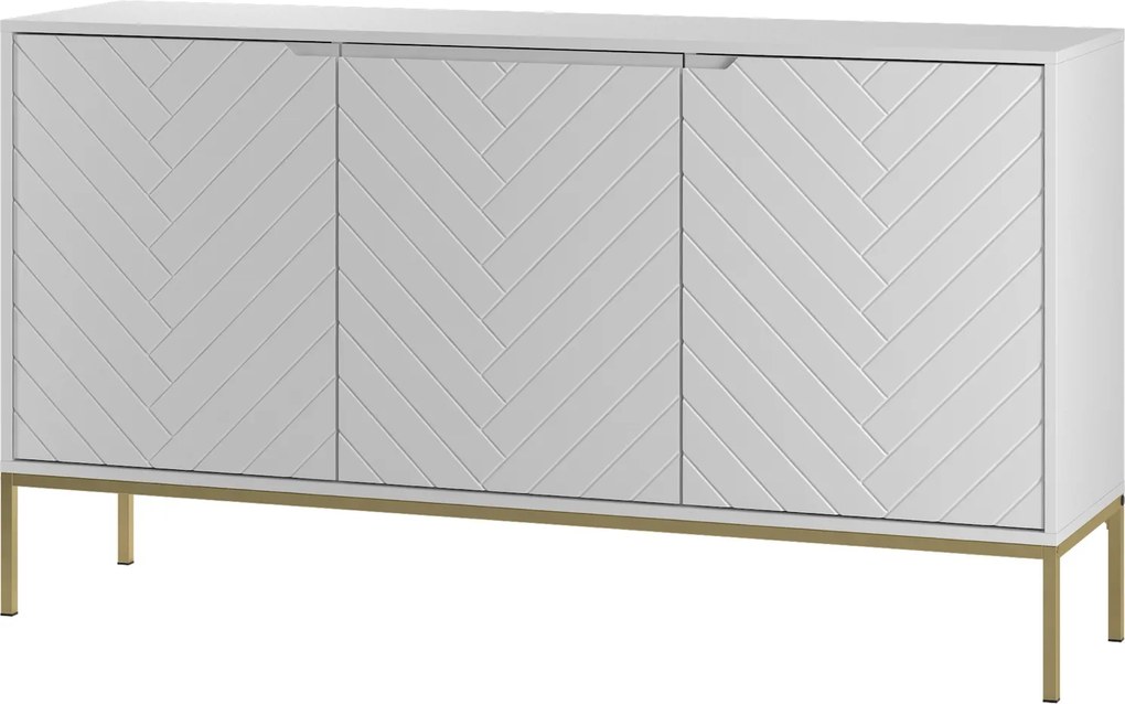 Komoda glamour ze wzorem jodełki Aspen 03 biały mat/złoty