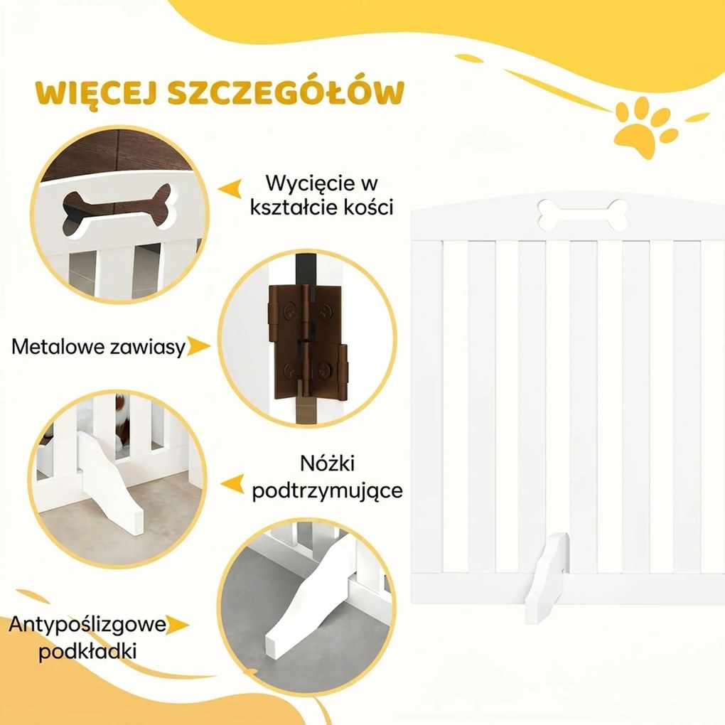 PawHut płotek dla psa wolnostojący barierka zabezpieczająca do mieszkania do przedpokoju schodów biała 2075x30x61 cm | Aosom PL