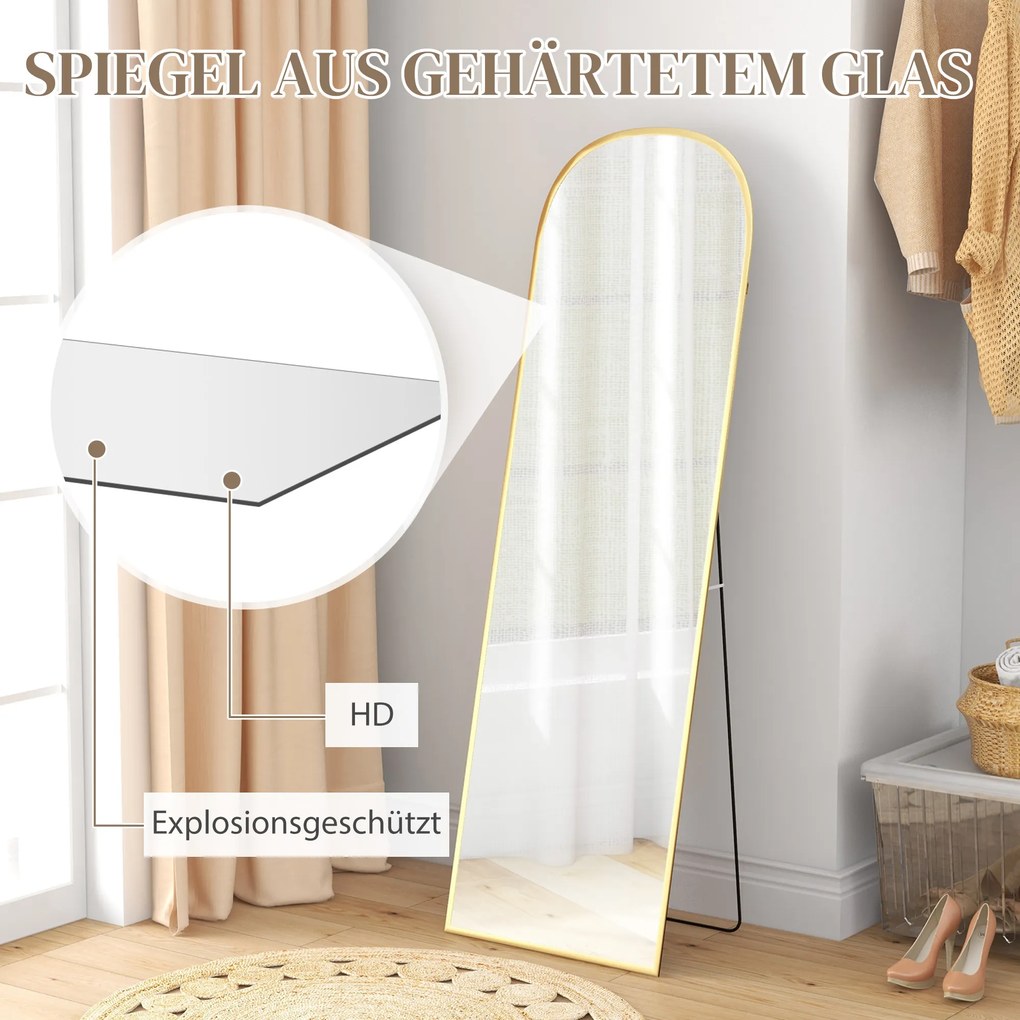 HOMCOM Lustro stojące, lustro całopostaciowe, duże lustro, nowoczesny design, 50 cm x 1,5 cm x 161,5 cm, Złote | Aosom PL