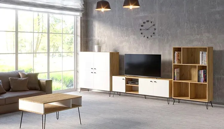 Industrialna komoda z metalowymi nogami dąb craft + biały C4-F50
