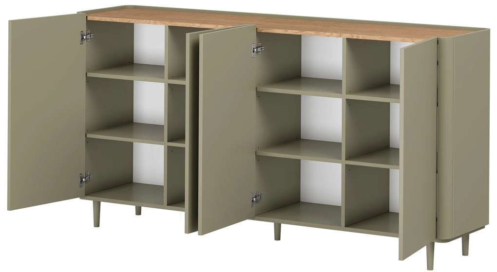Komoda Elivo 200 cm czterodrzwiowa na nóżkach - eukaliptus / dąb baltic dune