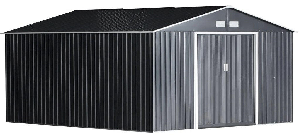 Outsunny Szopa Ogrodowa, Wodoodporny Domek na Narzędzia Ogrodowe, z Oknami Wentylacyjnymi, Drzwiami Przesuwnymi, Stal, Węgielny Szary