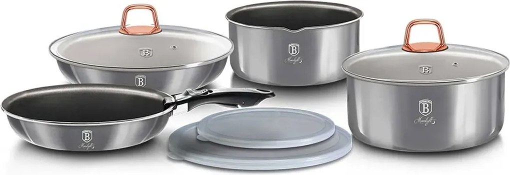 Aluminiowy srebrny zestaw garnków z pokrywkami S4-C65