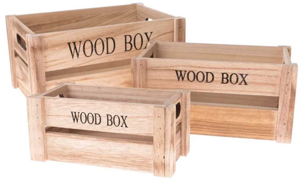 Zestaw drewnianych skrzynek Wood Box, 3 szt., naturalny