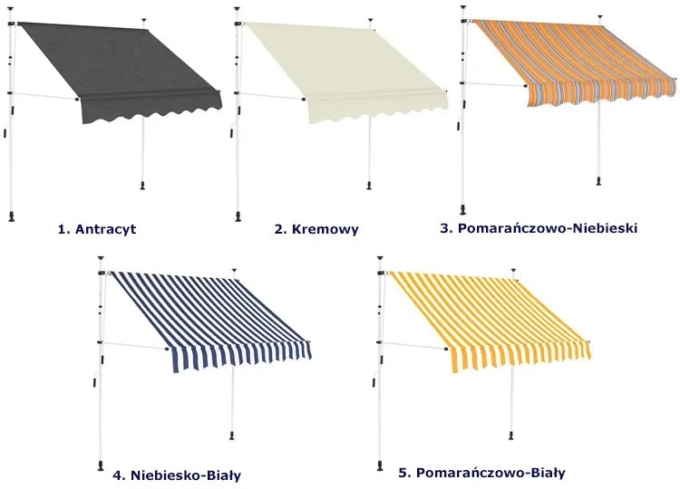 Markiza tarasowa ręczna pomarańczowo-białe pasy - Marcus