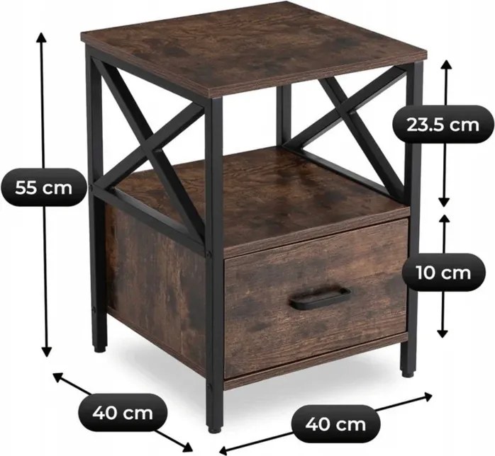 Szafka Nocna do Sypialni LOGAN 40 cm Dąb Rustykalny/Czarny Loft