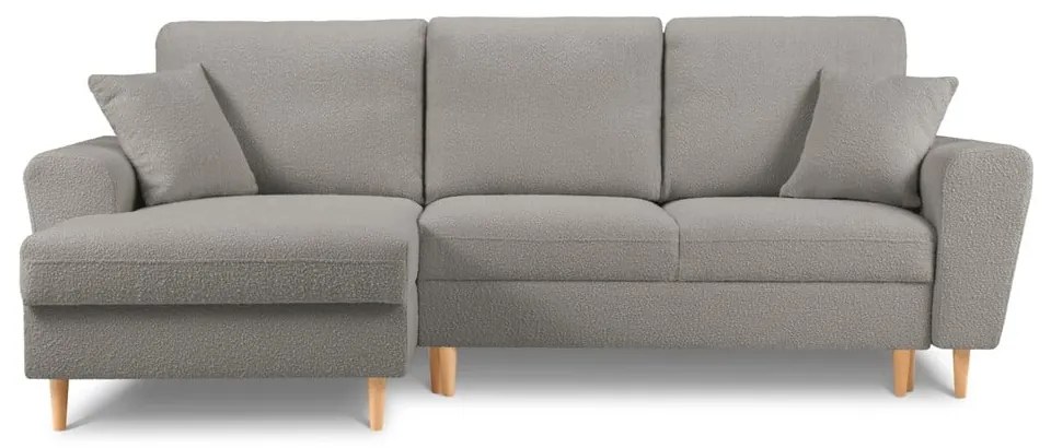 Jasnoszary rozkładany/ze schowkiem narożnik z materiału bouclé (lewostronny/z szezlongiem) Kyoto – Cosmopolitan Design