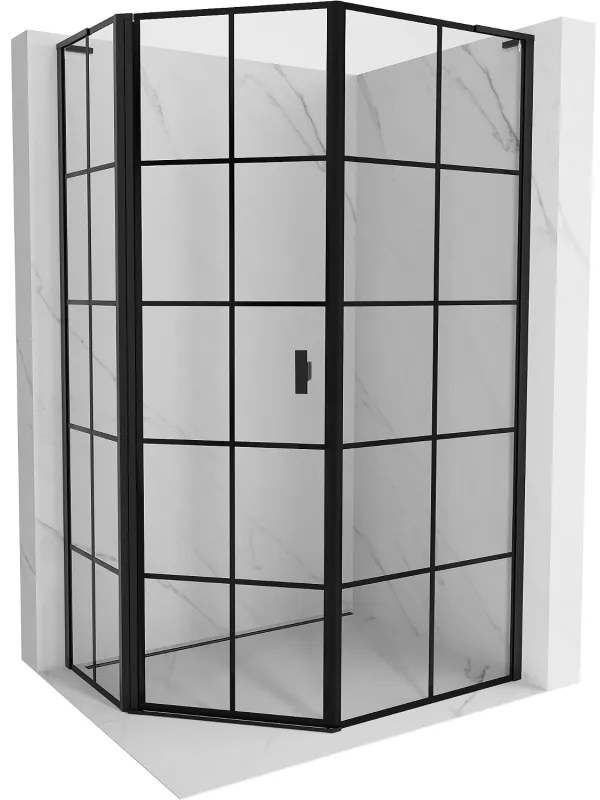 Mexen Mist L kabina prysznicowa pięciokątna asymetryczna uchylna lewa 80 x 90 cm, czarna kratka, czarna - 8A8L-080-090-70-77-L