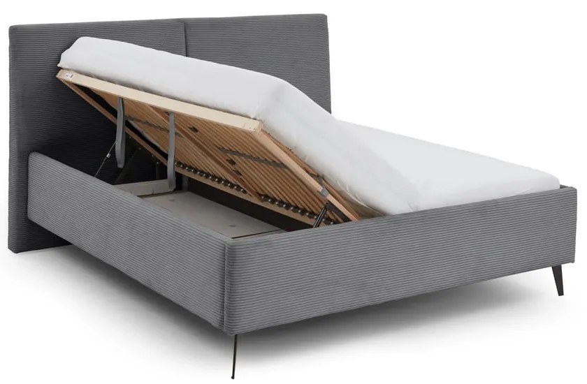 Szare tapicerowane łóżko dwuosobowe ze schowkiem ze stelażem 180x200 cm Lando – Meise Möbel