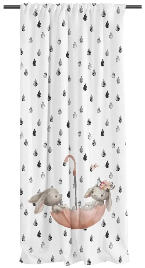 Biała zasłona dziecięca z satyny bawełnianej 110x170 cm Bunnies in the Rain – Butter Kings