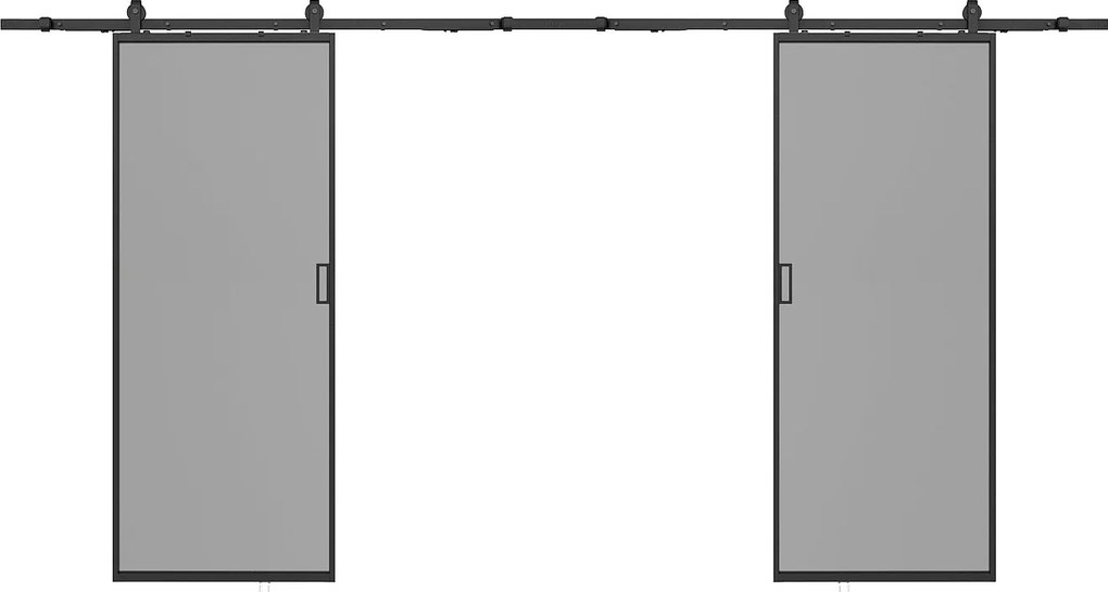 Drzwi przesuwne podwójne z naściennym systemem przesuwnym – aluminium i szkło hartowane przydymione – 2 x wys. 205 x dł. 63 cm– LINCI II