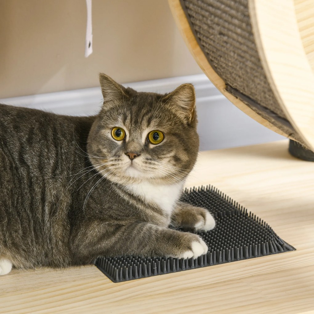 PawHut Drapak dla kota z kołowrotkiem 4-poziomowe drzewo dla kota domek dla kota z sizalowymi słupkami lite drewno