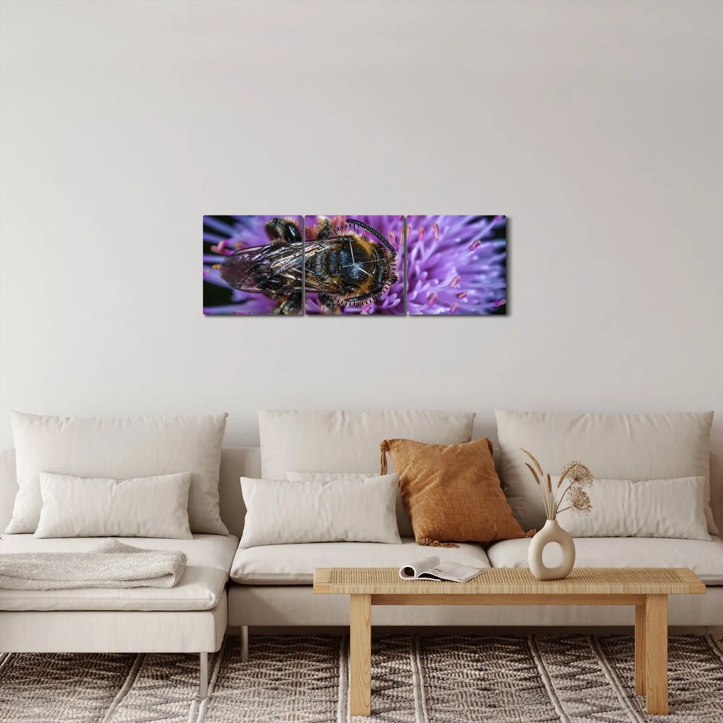 Obraz pszczoły na kwiatku (z zegarem) (90x30 cm)