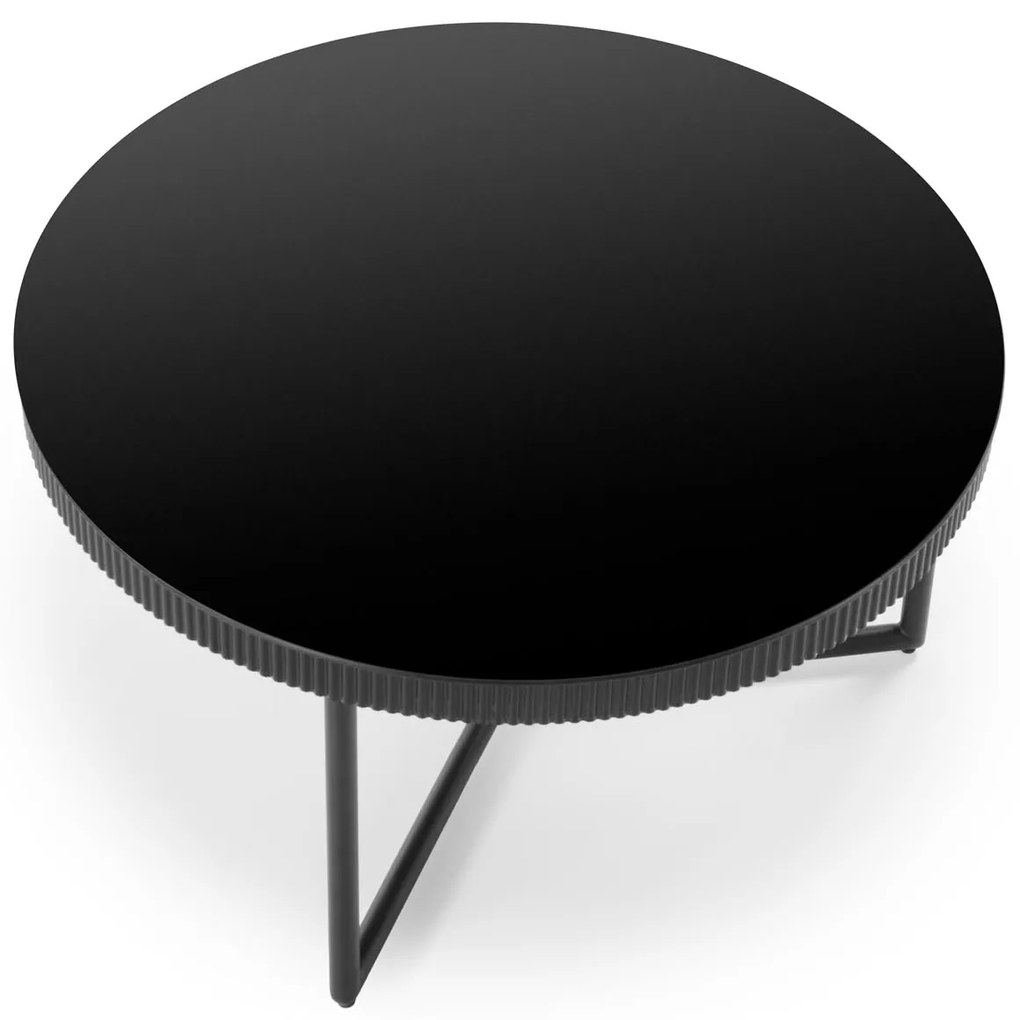 Okrągła czarna ława z połyskiem 80/45 cm szkło/MDF/stal COSMO ława, czarny