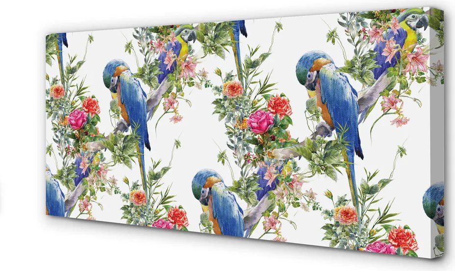 Obraz drukowany na płótnie Kwitnąca Gałąź z Ptakami