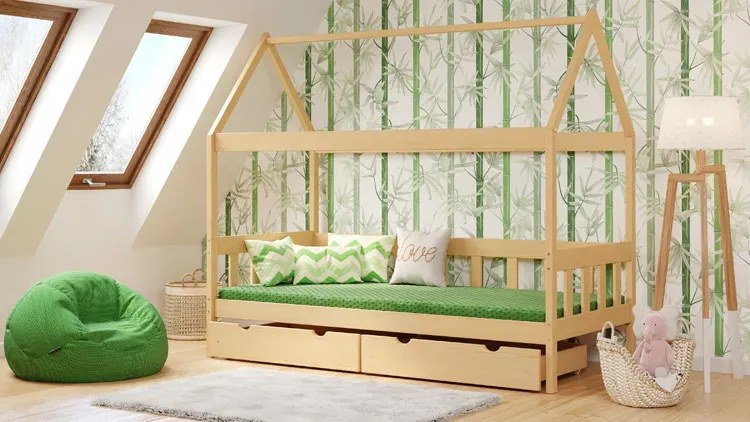 Szare łóżko domek dla dziecka plus materac - Laros 3X 190x90 cm