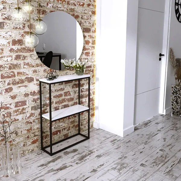 Industrialna konsola z półką czarny + biały połysk C4-F98