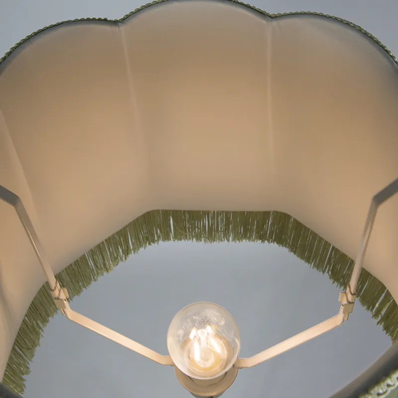 Lampa podłogowa Retro mosiężna z abażurem babcinym zielona 45 cm - Kaso Retro Oswietlenie wewnetrzne