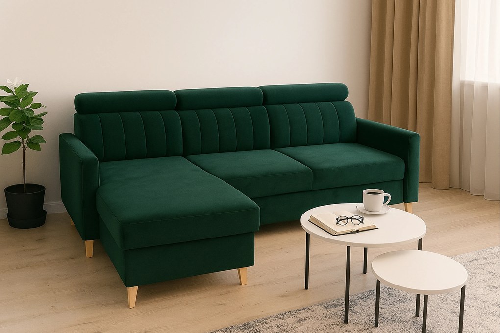 Narożnik Vario z funkcją spania uniwersalny prawo/lewostronny - zielony welur Bluvel 78