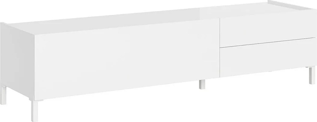 Stolik pod telewizor z 1 klapą i 2 szufladami Solaria 160x42x40 cm, biały połysk