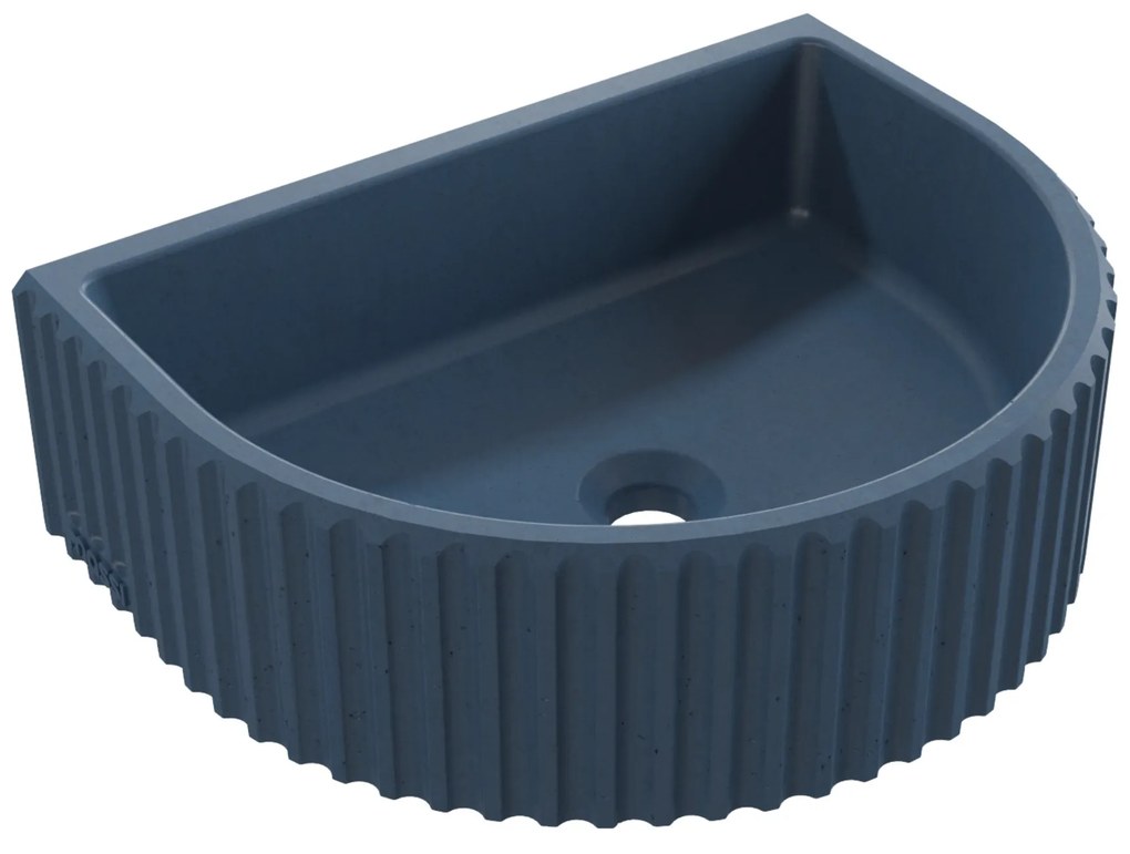 Umywalka betonowa podwieszana / nablatowa półokrągła bez otworu na baterię 45 x 36 cm MUSLIN | różne kolory : Kolor - Niebieski denim, Typ montażu - podwieszana