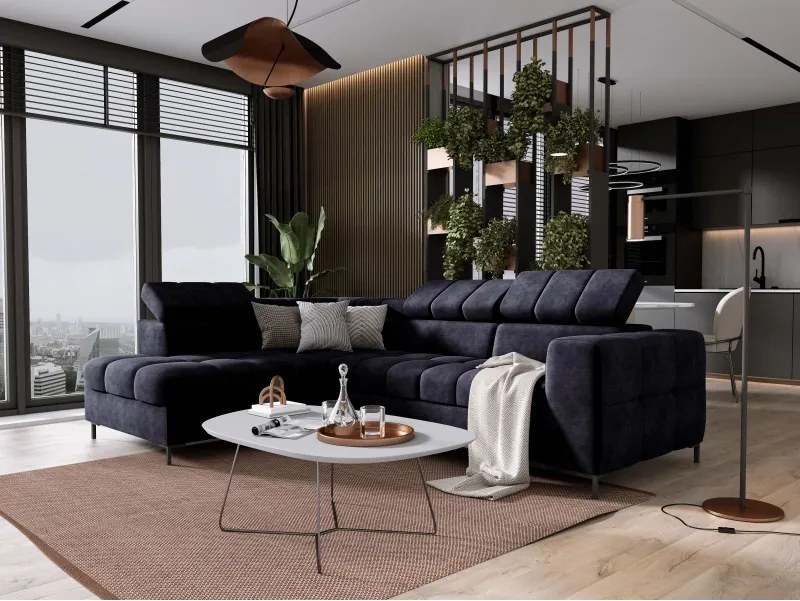 Narożnik PABLOS układ L strona Lewa w tkaninie CLOUD 79 regulowane zagłówki z funkcją spania