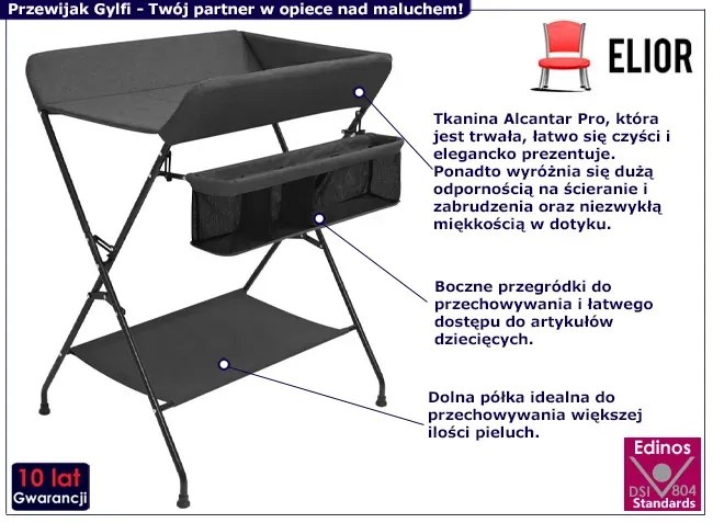 Nowoczesny czarny przewijak na stelażu - Gylfi