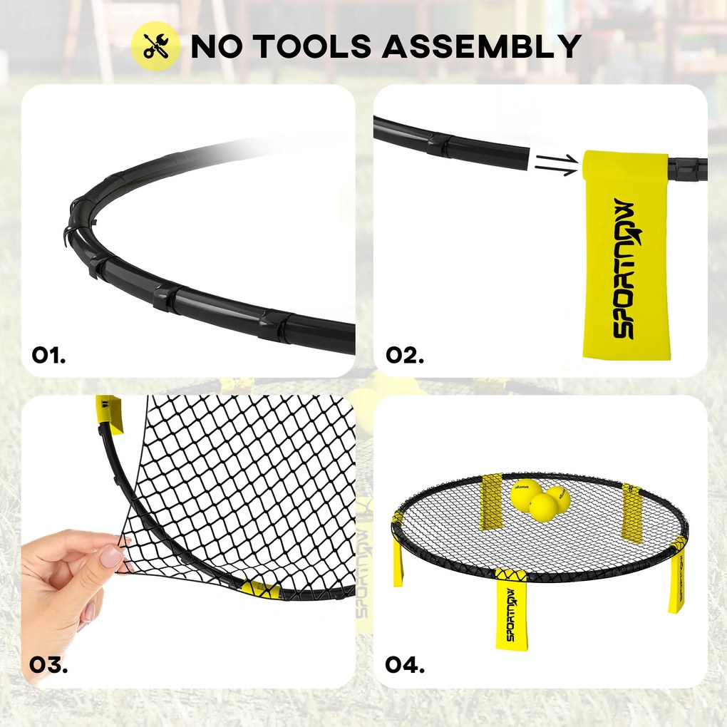 SPORTNOW Zestaw Roundnet z siatką 3 piłki torba pompka Zestaw do Spikeballa Ø92 x 20 cm Żółty