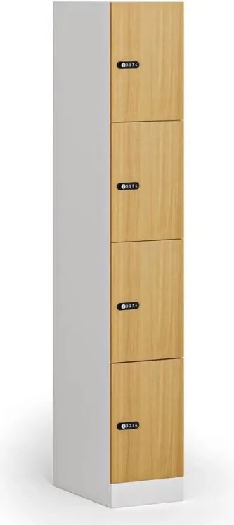 Szafka skrytkowa S1, 4 schowki, 1850 x 300 x 500 mm, zamek mechaniczny z kodem, drzwi laminowane, buk