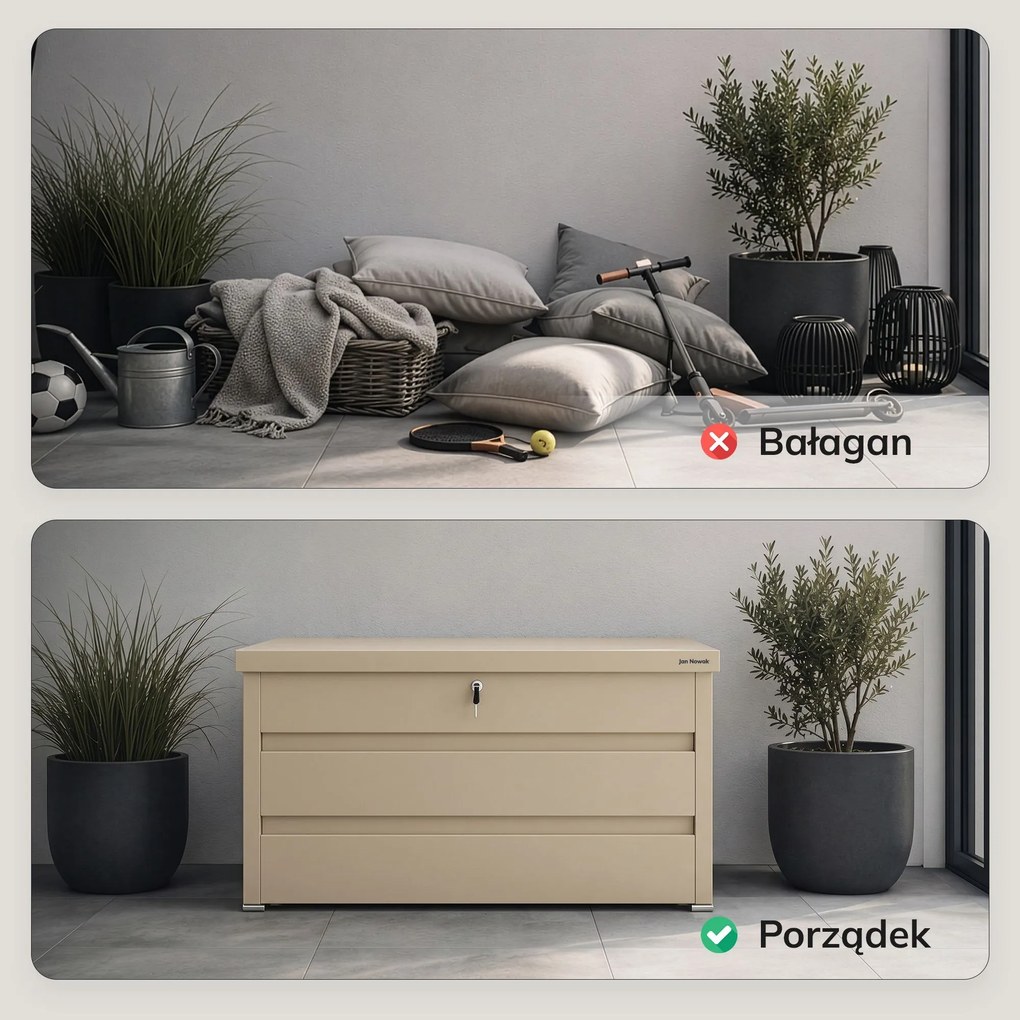 Skrzynia ogrodowa balkonowa duża beżowa, 1190x520x587 mm: CARRIE