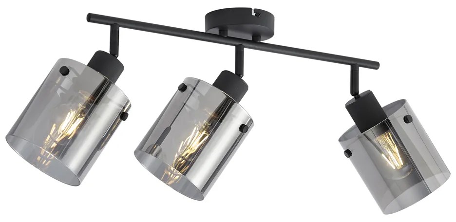 Designerski reflektor sufitowy czarny z przydymionym szkłem 3-punktowy - Domo