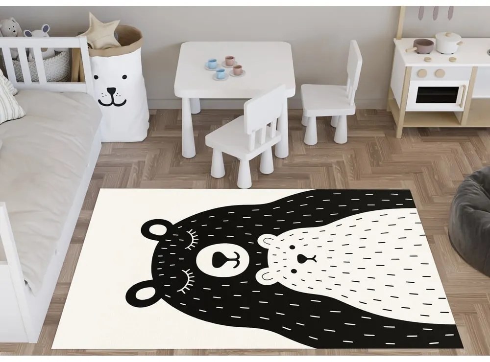 Czarno-biały dywan dziecięcy odpowiedni do prania 80x120 cm Bear Family v2 – Vitaus