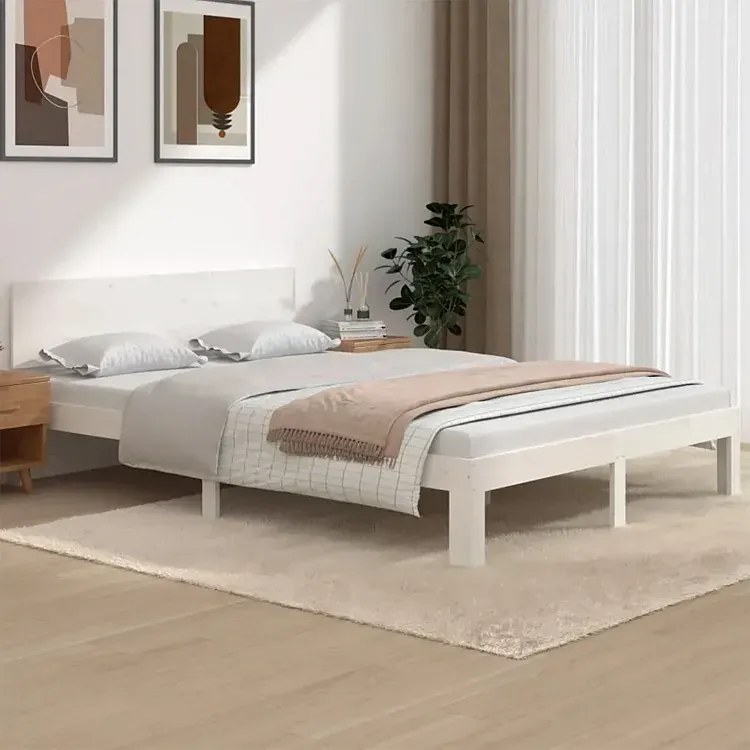 Białe drewniane łóżko małżeńskie 140x200 S7-C76