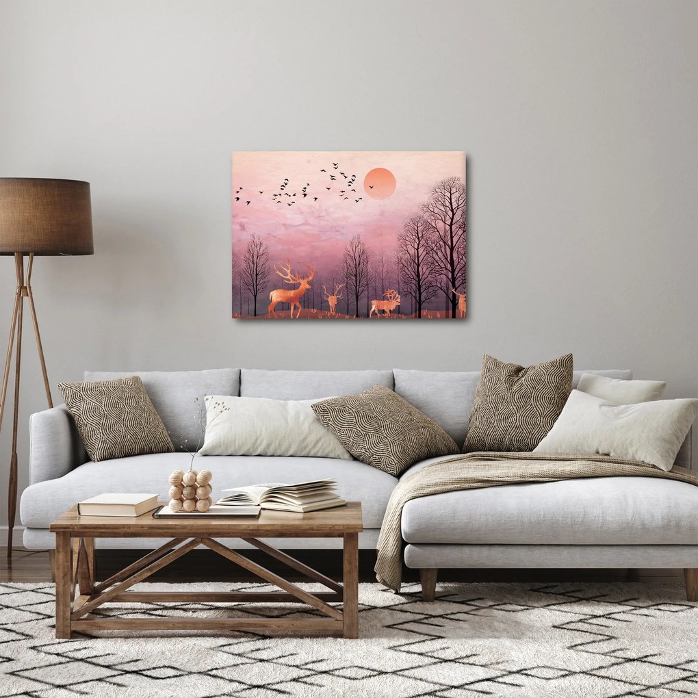 Zdjęcie - Jeleń w blasku zachodzącego słońca (70x50 cm)