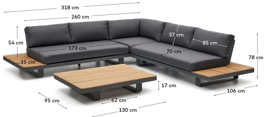 Ciemnoszary/w naturalnym kolorze aluminiowy zestaw mebli ogrodowych dla 5 osób Tosqueta – Kave Home