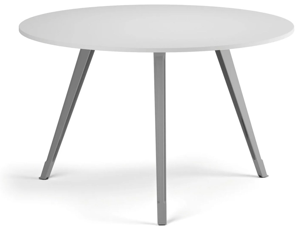 Stolik kawowy PRIMO ZEN, średnica 120 cm, szaro-srebrna podstawa, biały