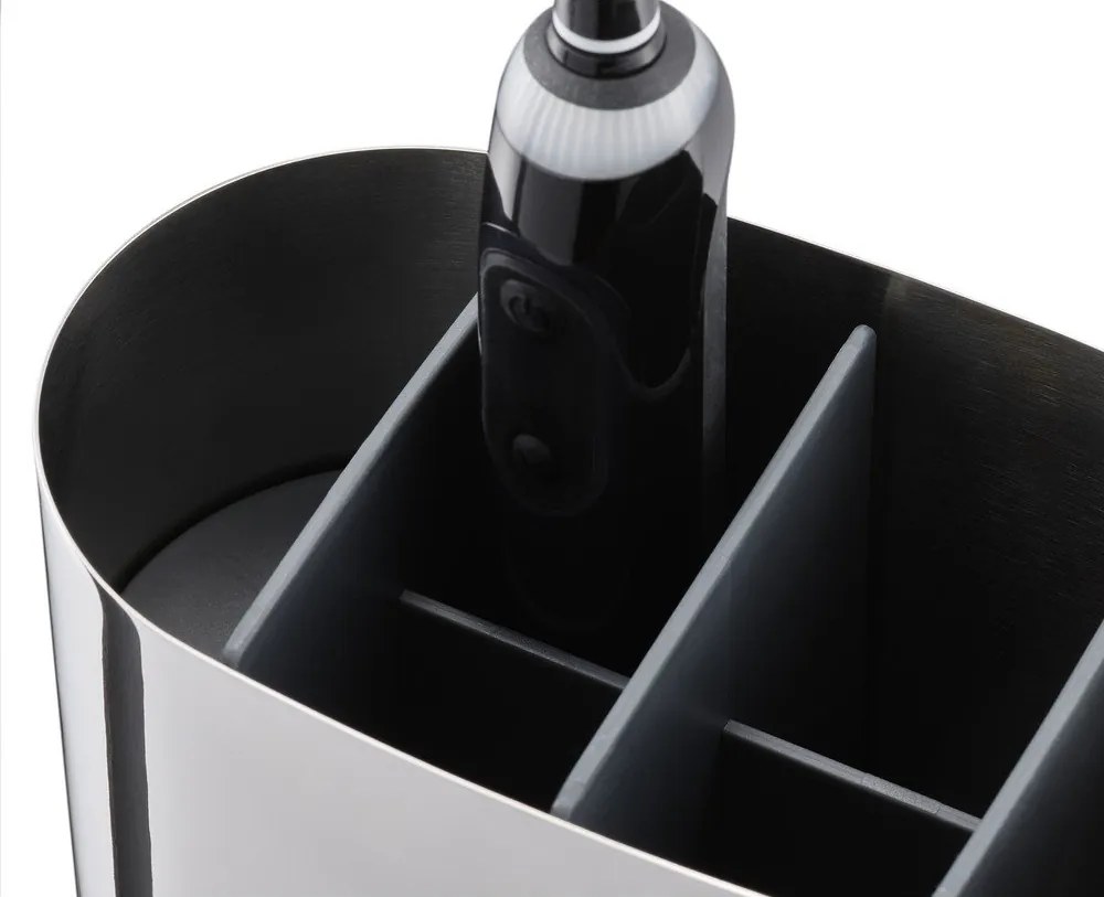 Stojak na szczoteczki do zębów ze stali nierdzewnej w kolorze srebra z połyskiem EasyStore Luxe – Joseph Joseph