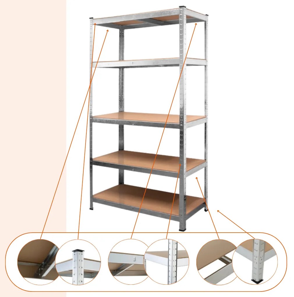 Regał o dużej nośności HEAVY, maks. 875kg, 90x40x180cm, srebrna Jurhan