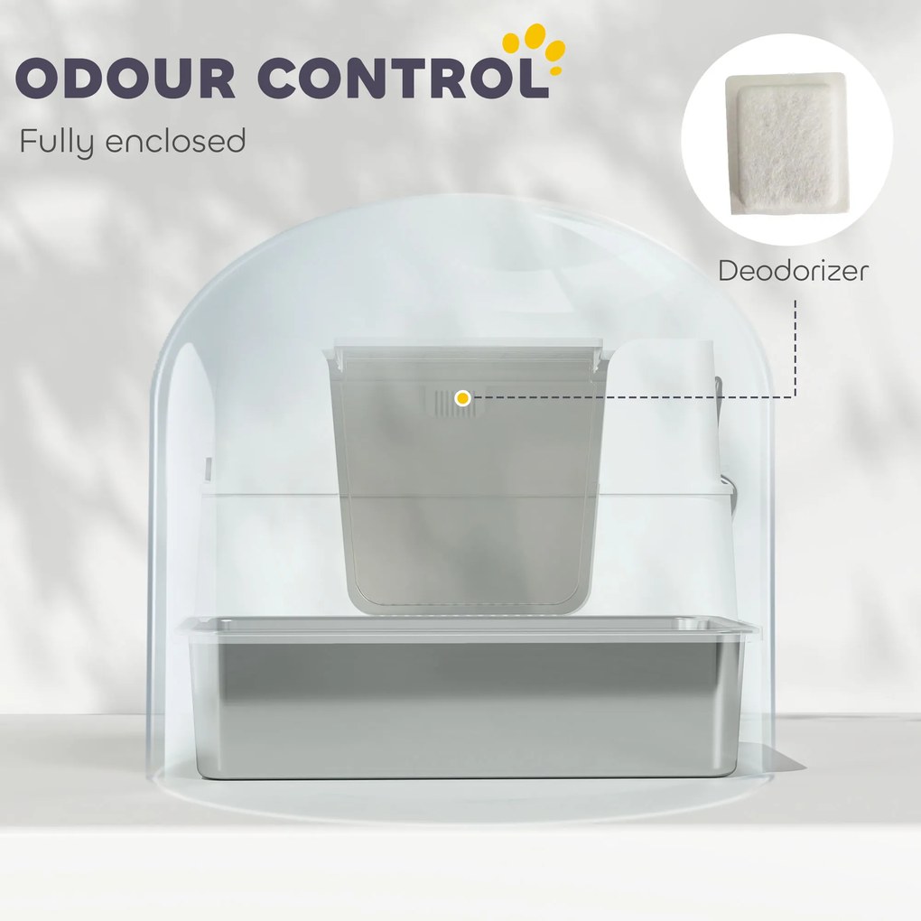 PawHut Kuweta dla kotów ze stali nierdzewnej, XL wnętrze, z łopatką, jasnoszara