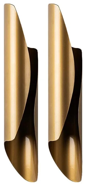Zestaw 2 kinkietów ściennych ze złotego metalu - wys. 40 x gł. 11 cm - LYNOR