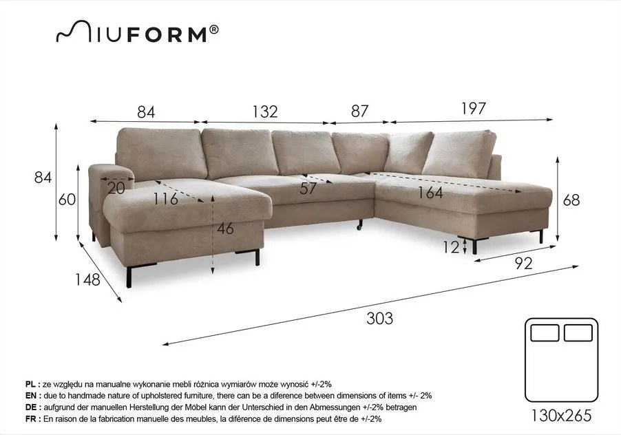 Pomarańczowobrązowy sztruksowy rozkładany narożnik (prawostronny) Lofty Lilly – Miuform