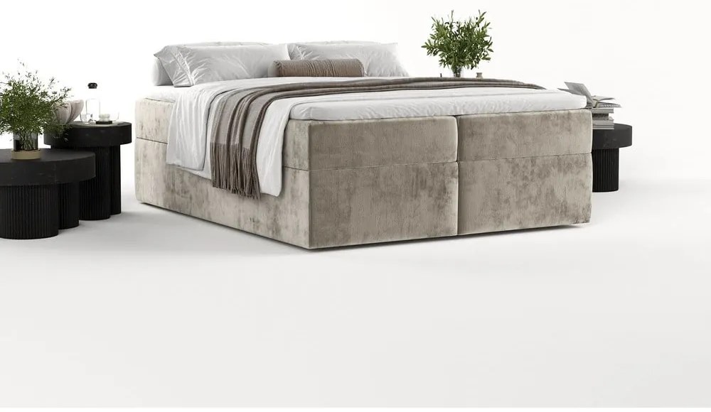 Jasnobrązowe łóżko boxspring ze schowkiem 140x200 cm Yoko – Maison de Rêve