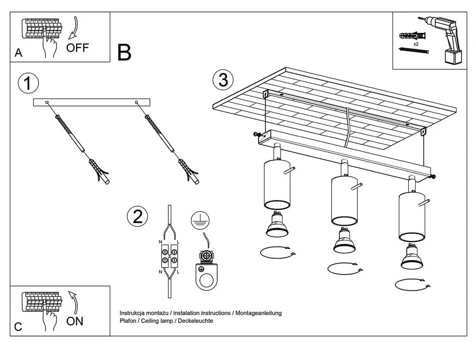 Szara lampa sufitowa Sollux Etna, dł. 45 cm